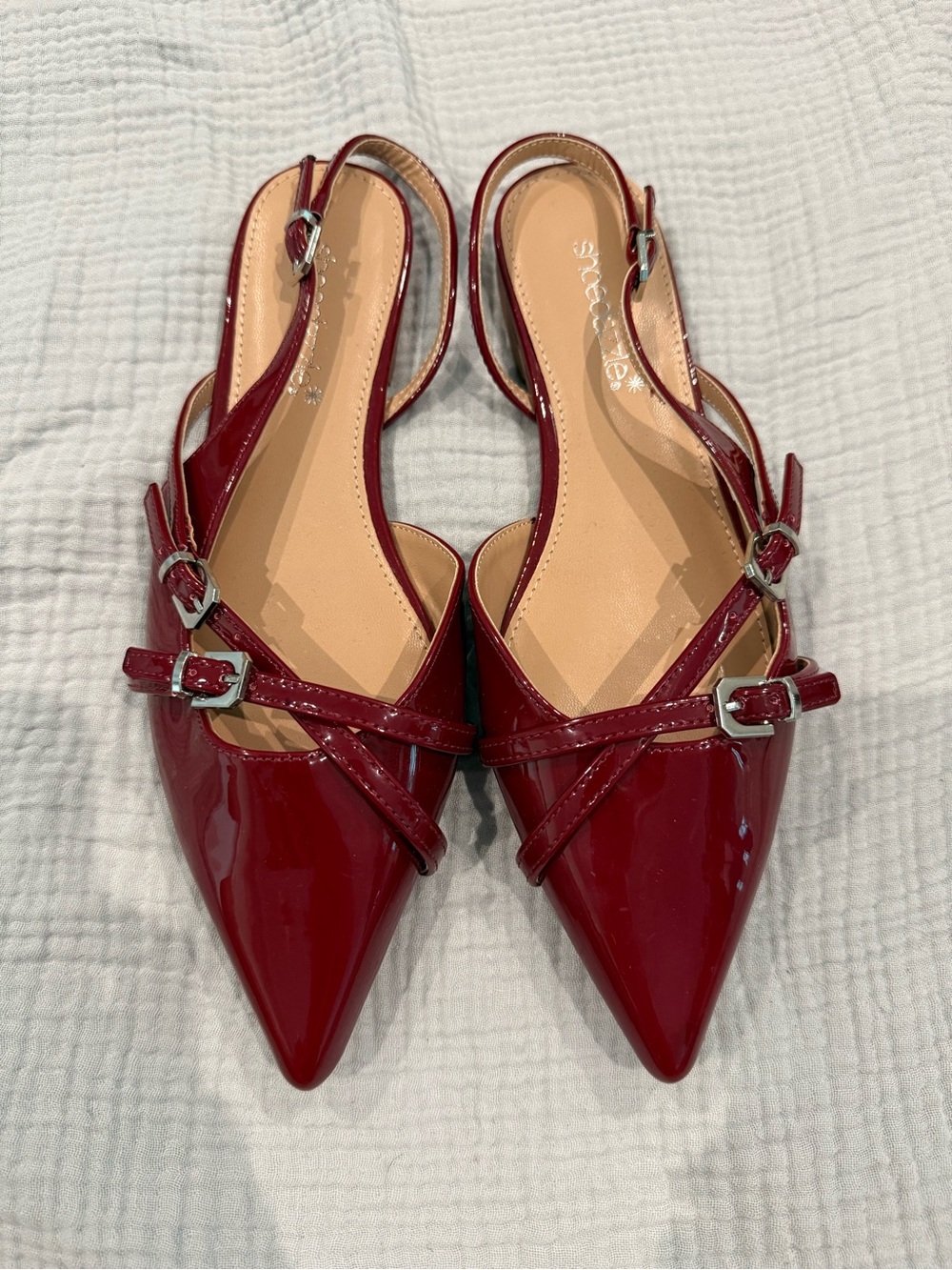 Shoe Dazzle Patent Pointed-Toe Slingback Flats in Burgundy